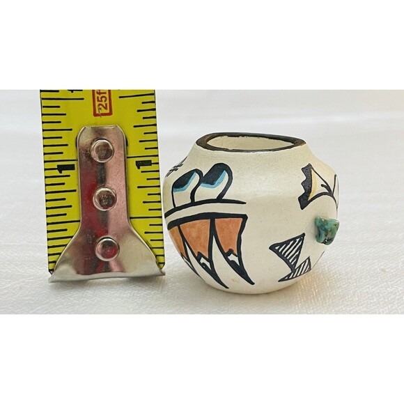 Native American Art Handmade Hand Painted Pottery Vase Miniature Signed CRW - Picture 10 of 11